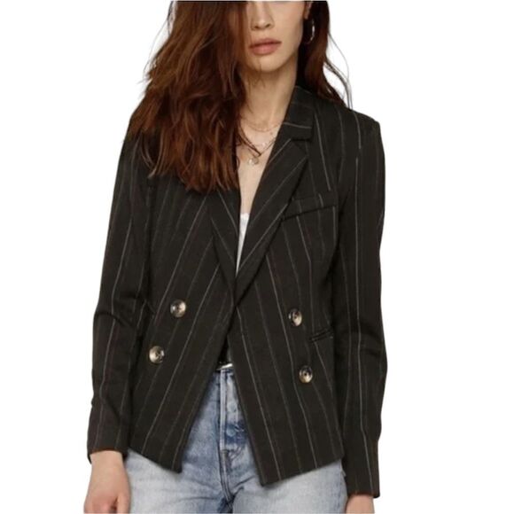 LIKE NEW Heartloom Women's Black Pinstripe Double Breasted Blazer Size M - Picture 1 of 12